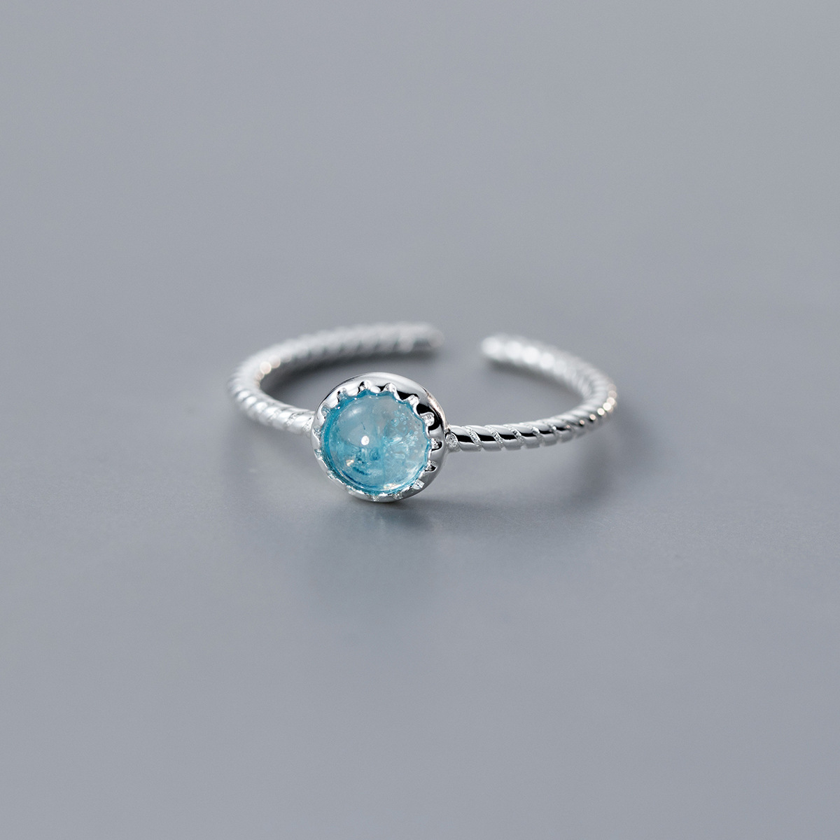 Adjustable Aquamarine Ring Set of 5 in 925 Sterling Silver for Women Stackable Style